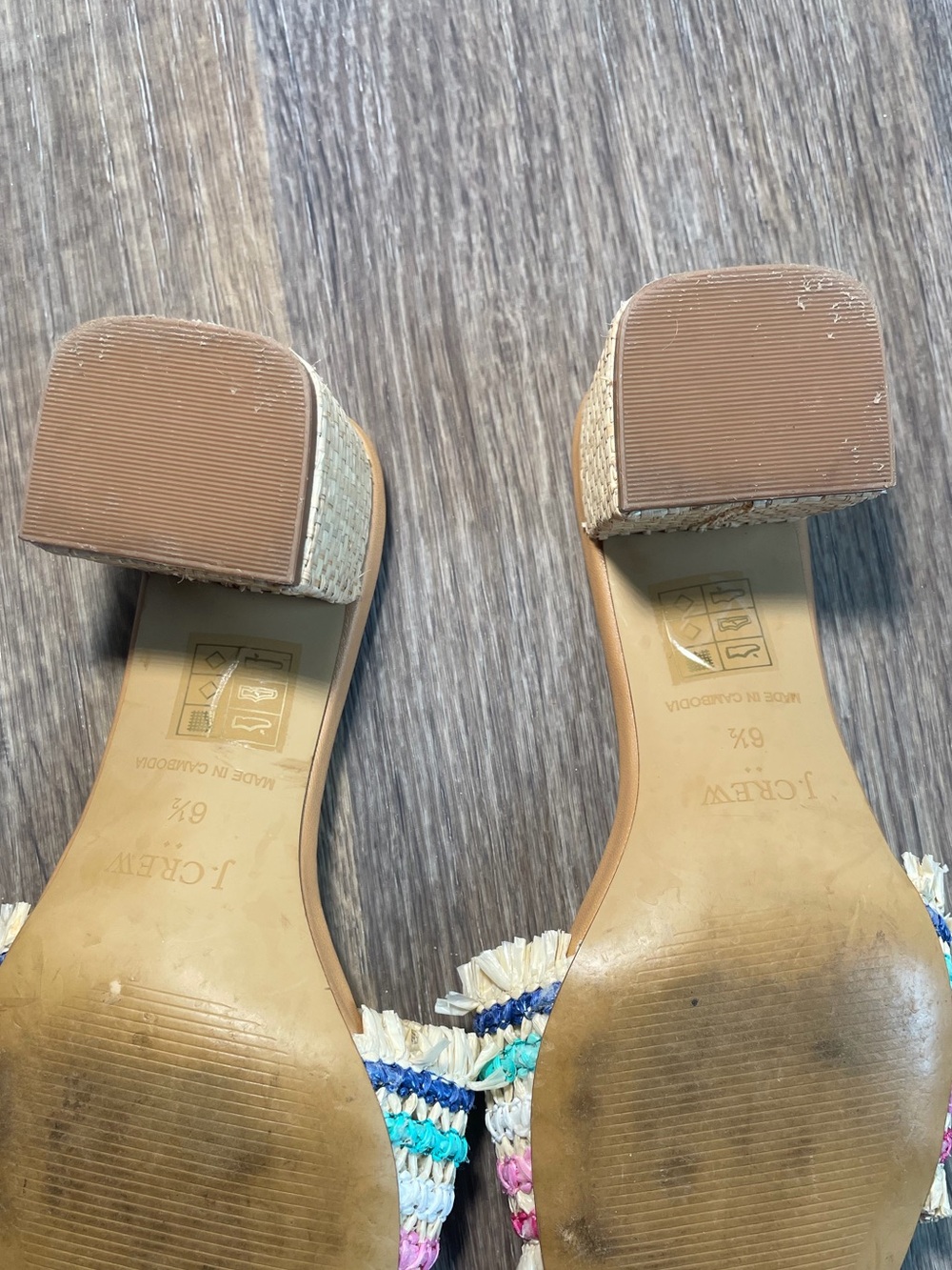 J Crew Raffia Rainbow Woven Block Heel Sandals Womens 6.5 Vacation Coastal - Picture 5 of 6